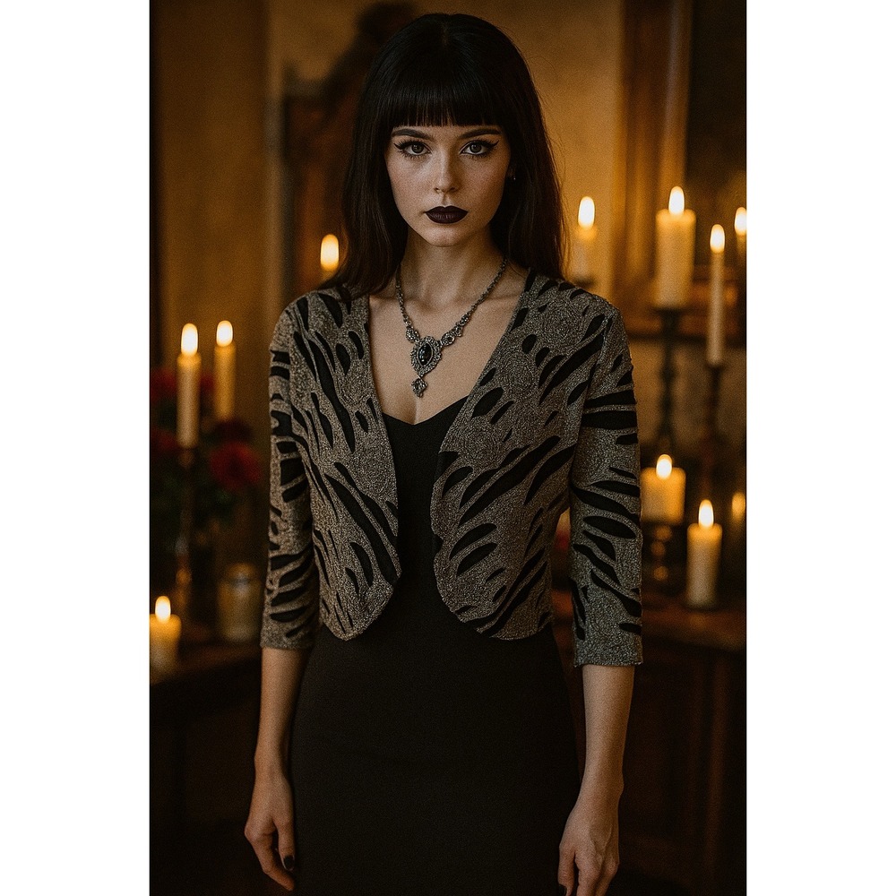 Whimisigoth Fairy Grunge Goth Y2K Thrashed Metallic Silver Black Cropped L Shrug